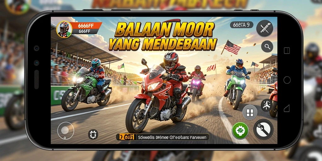 Tampilan gameplay seru di lintasan balapan motor.