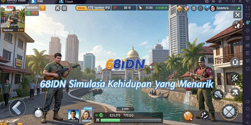 Screenshot utama 68IDN menampilkan gameplay simulasi yang penuh kehidupan.