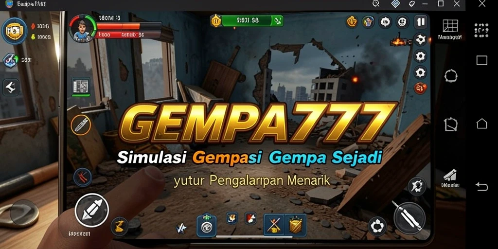 Tampilan gameplay GEMPA777 yang realistis dalam situasi gempa.