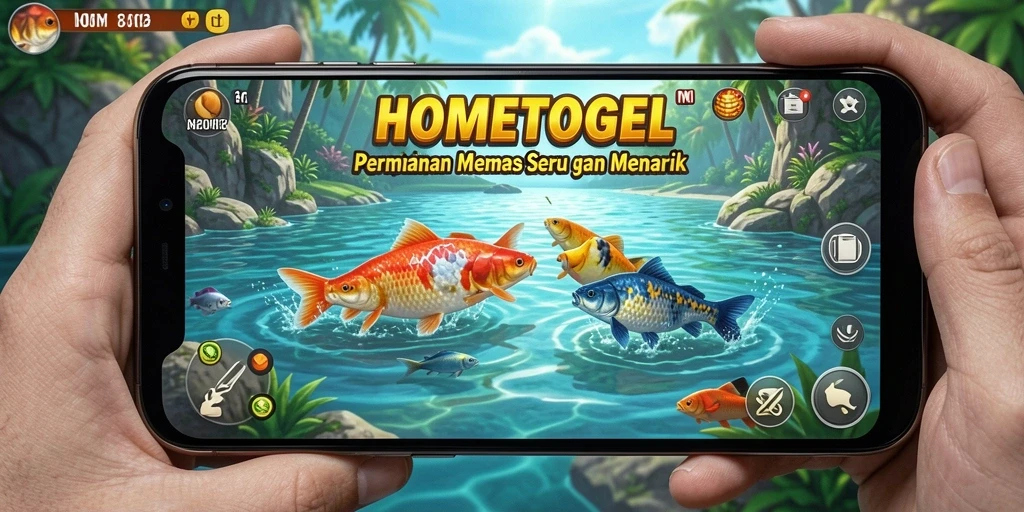 Tampilan gameplay HOMETOGEL yang menarik dan penuh aksi memancing.