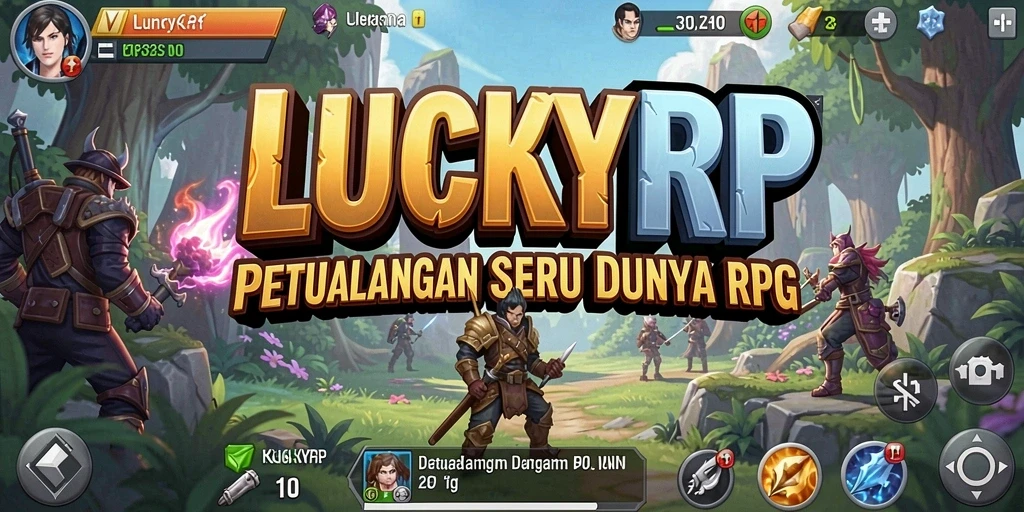 Tangkapan layar utama <strong>LUCKYRP</strong> menampilkan pertempuran epik dalam dunia RPG.