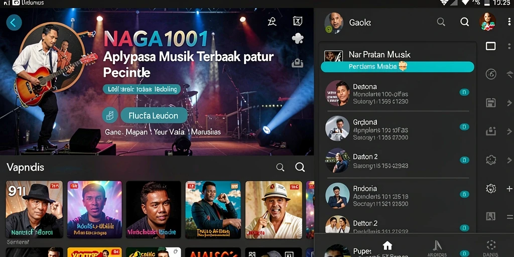 Screenshot NAGA1001 menampilkan antarmuka aplikasi dengan berbagai pilihan lagu.