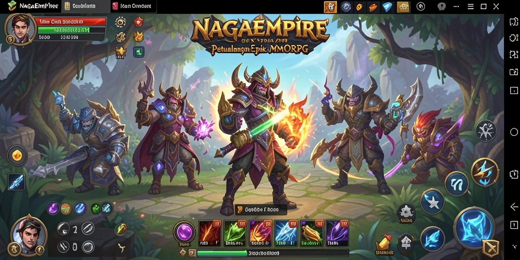 Gameplay NAGAEMPIRE menampilkan pertarungan epik antar karakter dalam dunia fantasi.