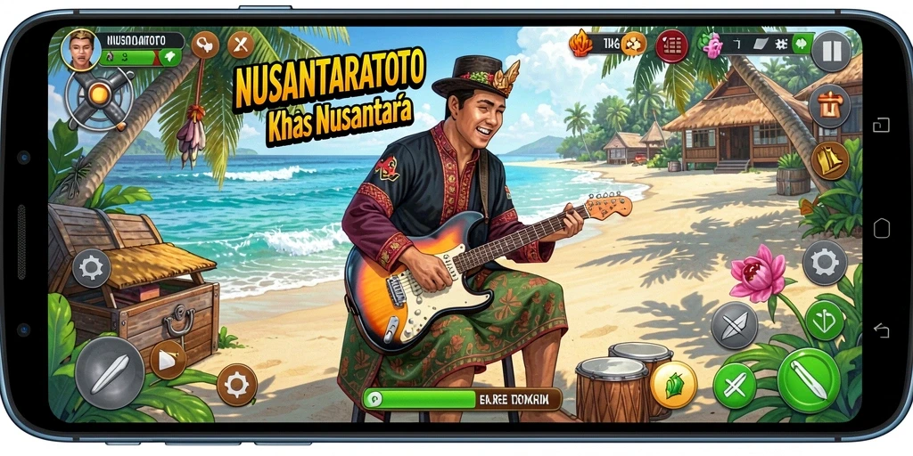 Tampilan gameplay interaktif NUSANTARATOTO sambil bermain alat musik.