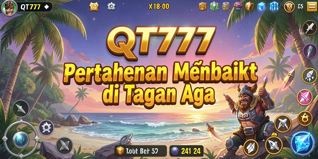 Tampilan gameplay QT777 dengan menara yang menghadapi gelombang musuh.