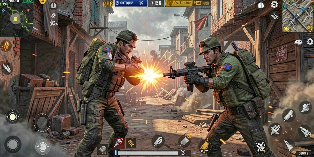 Tampilan gameplay RP8 yang mendebarkan dalam pertarungan Battle Royale.