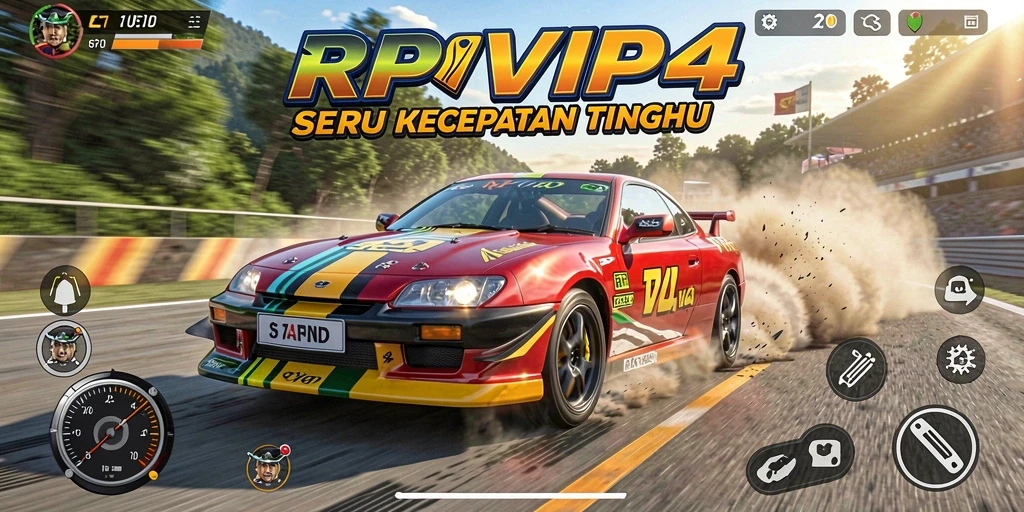Screenshot gameplay RPVIP4 yang menampilkan balapan mendebarkan.