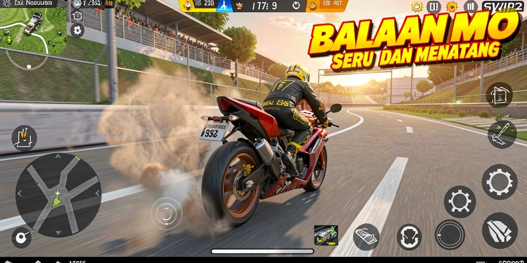 Screenshot gameplay motor racing yang seru dan mendebarkan di SVIP2.