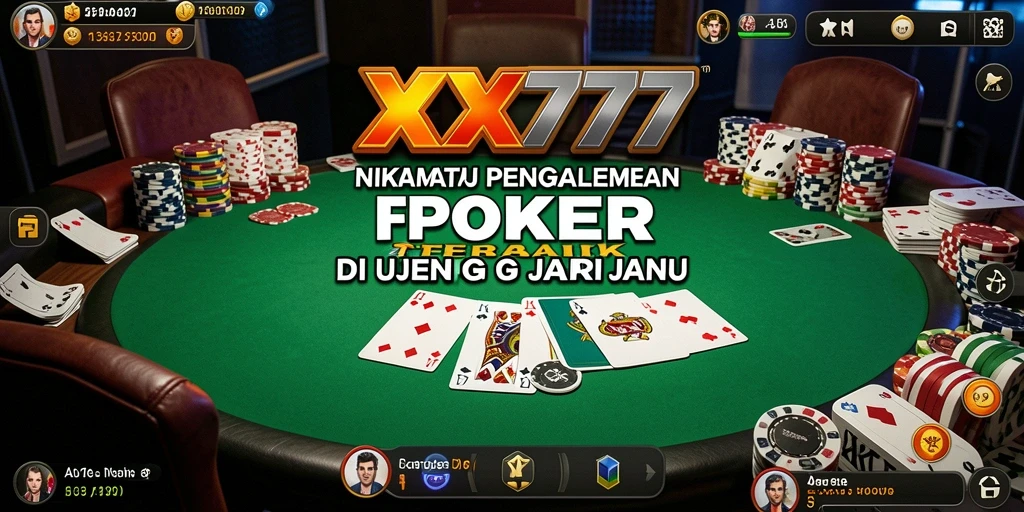 Screenshot XXX777 menampilkan pemain sedang berkonfrontasi di meja poker virtual.