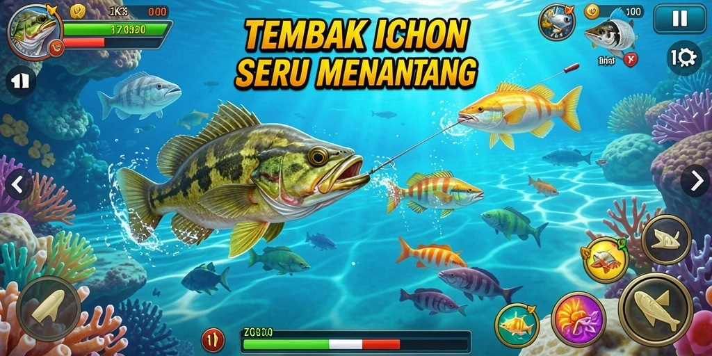 Tampilan gameplay menarik saat menembak ikan di ZK3.
